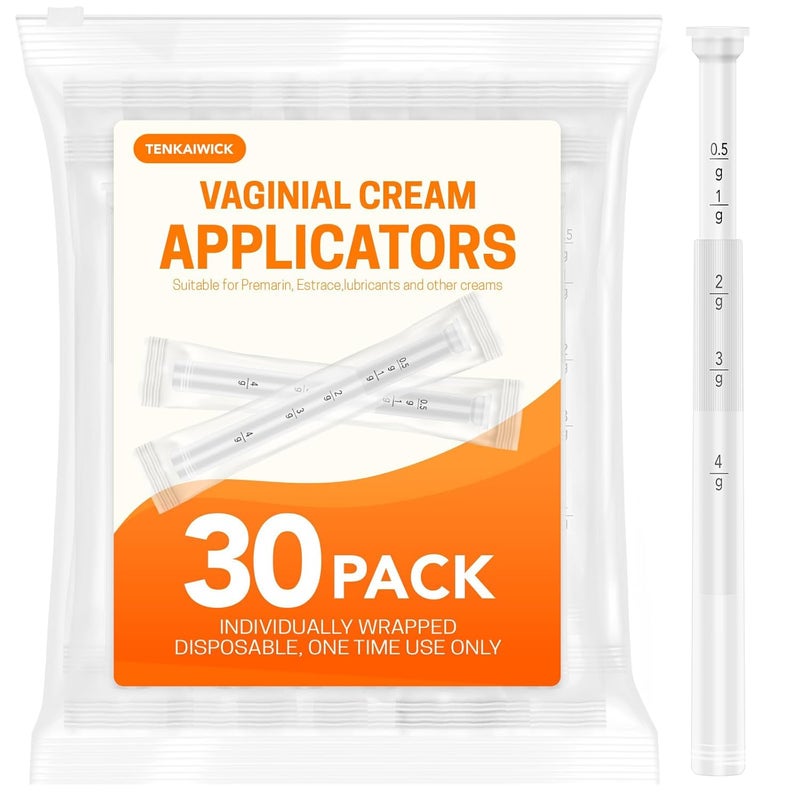 TENKAIWICK 30 PACK Disposable Vaginal Suppository Applicator for Women, Fits Most Lubricants Creams Gels Pills Tablet Suppositories, Threaded End, Soft & Small Tip, with Dosage Markings, Individually Wrapped - Image 1